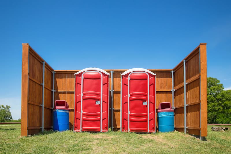 Short-term porta potty units staged for delivery in Lenexa, Kansas